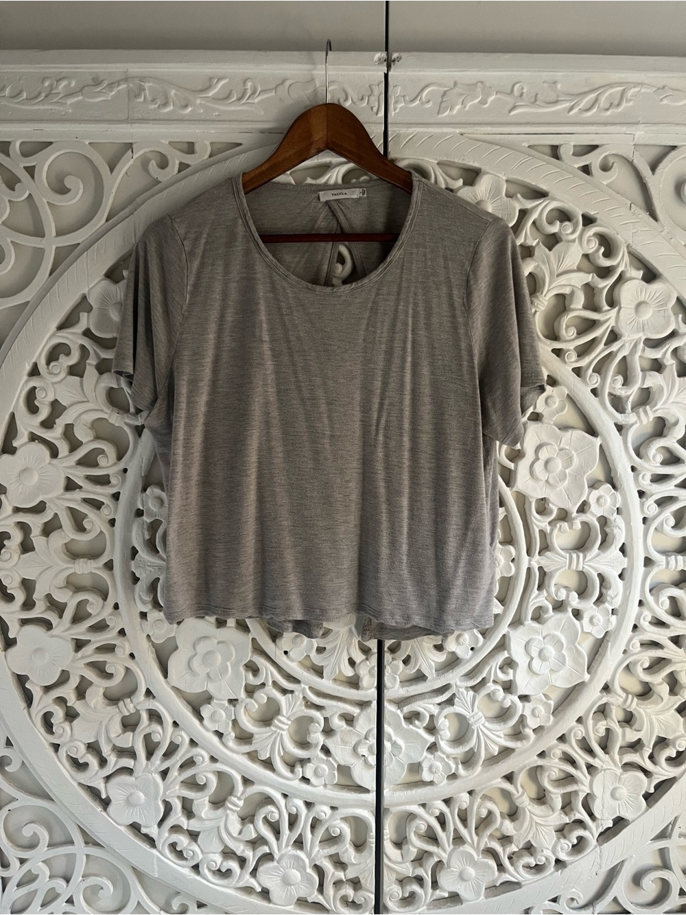 Talula Grey Open Back T Shirt Size L Soft Viscose Short Sleeve Top